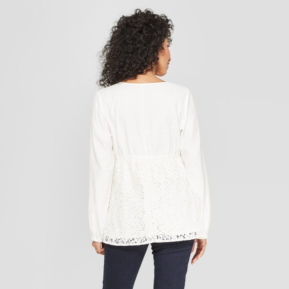 New ISABEL MATERNITY Long Sleeve Lace Babydoll Top - Picture 2 of 8